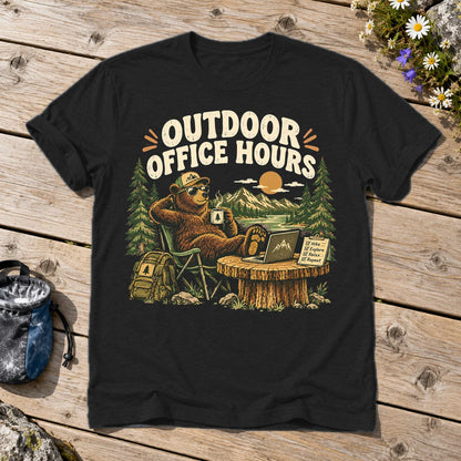Outdoor Office Hours Bear Graphic Tee on Black Everyday Soft Tee