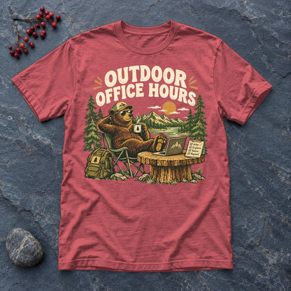 Outdoor Office Hours Bear Graphic Tee on Heather Red Everyday Soft Tee