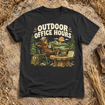 Outdoor Office Hours Bear Graphic Tee on Black Premium Tee