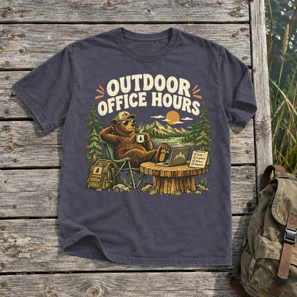 Outdoor Office Hours Bear Graphic Tee on Navy Premium Tee