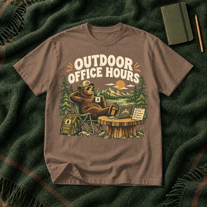 Outdoor Office Hours Bear Graphic Tee on Espresso Premium Tee