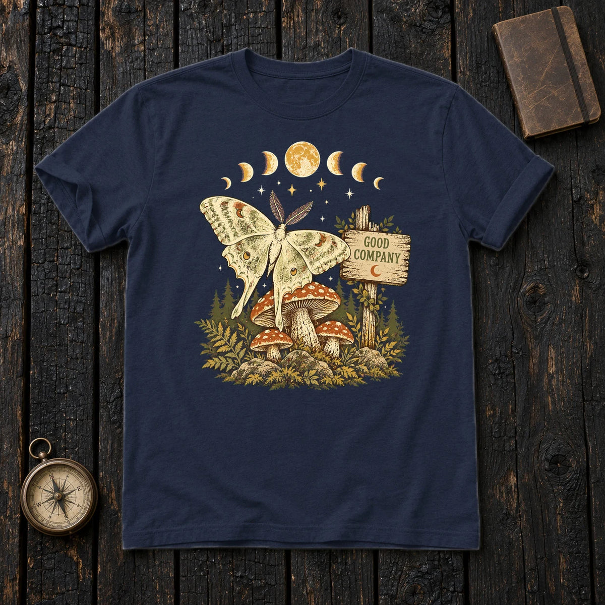 Good Company Luna Moth Graphic Tee on Navy Everyday Soft Tee