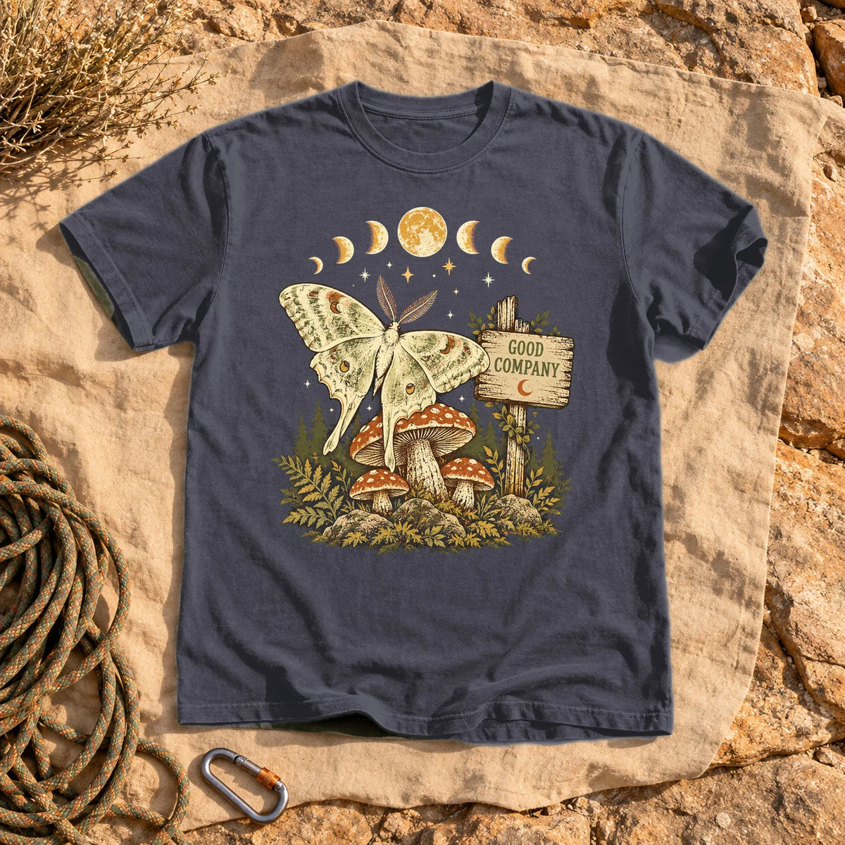 Good Company Luna Moth Graphic Tee on Navy Premium Tee