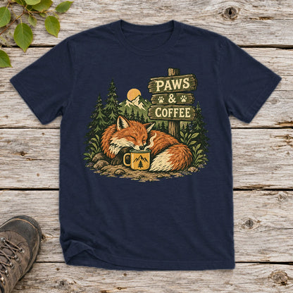 Paws & Coffee Fox Graphic Tee on Navy Everyday Soft Tee