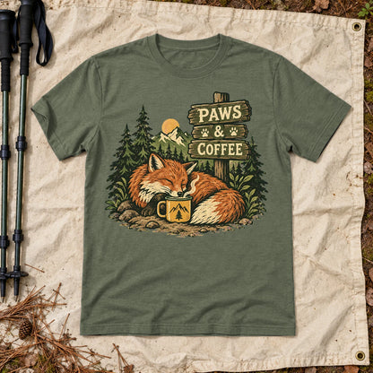 Paws & Coffee Fox Graphic Tee on Military Green Everyday Soft Tee
