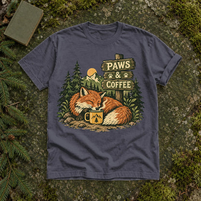 Paws & Coffee Fox Graphic Tee on Navy Premium Tee