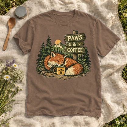 Paws & Coffee Fox Graphic Tee on Espresso Premium Tee