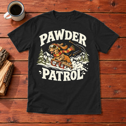 Pawder Patrol Dachshund Ski Graphic Tee on Black Everyday Soft Tee