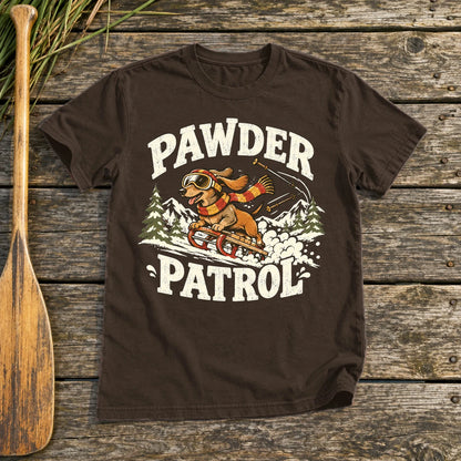 Pawder Patrol Dachshund Ski Graphic Tee on Dark Chocolate Everyday Soft Tee