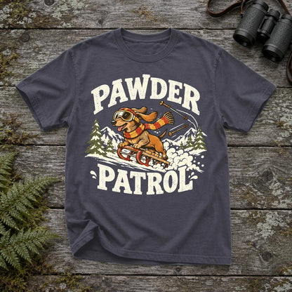 Pawder Patrol Dachshund Ski Graphic Tee on Navy Premium Tee