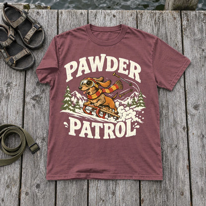 Pawder Patrol Dachshund Ski Graphic Tee on Brick Premium Tee