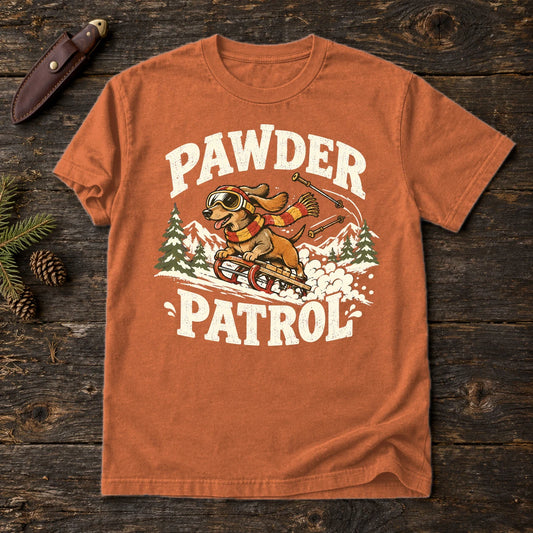 Pawder Patrol Dachshund Ski Graphic Tee on Yam Premium Tee