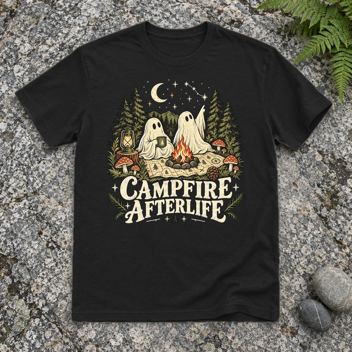 Campfire Afterlife Ghost Graphic Tee on Black Everyday Soft Tee