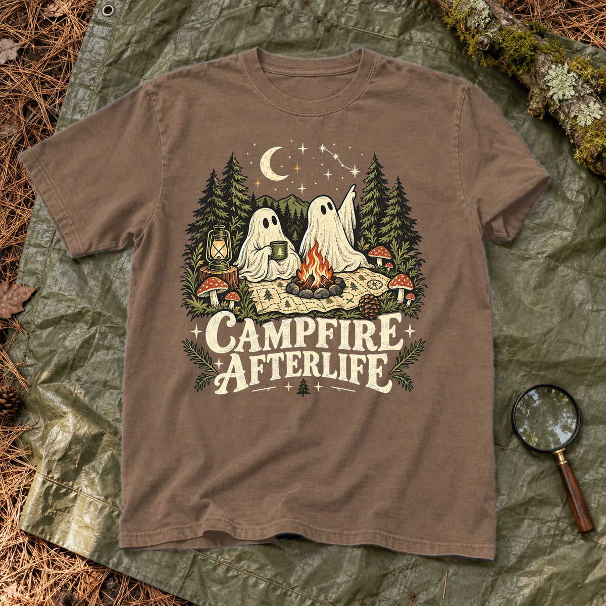 Campfire Afterlife Ghost Graphic Tee on Espresso Premium Tee