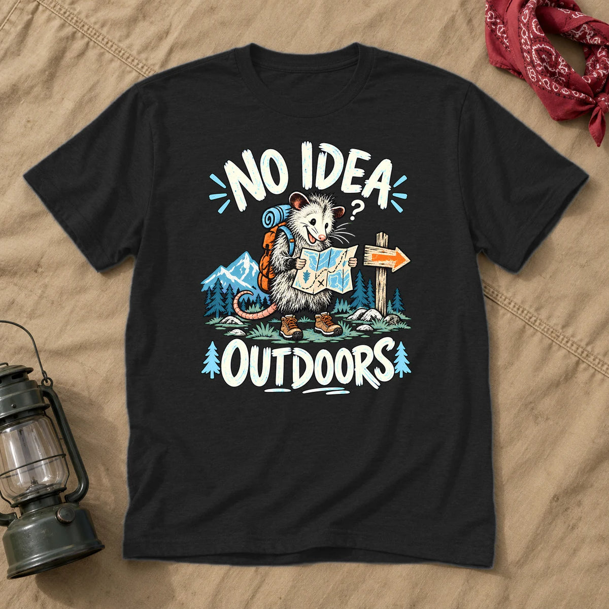 No Idea Outdoors Opossum Graphic Tee on Black Everyday Soft Tee