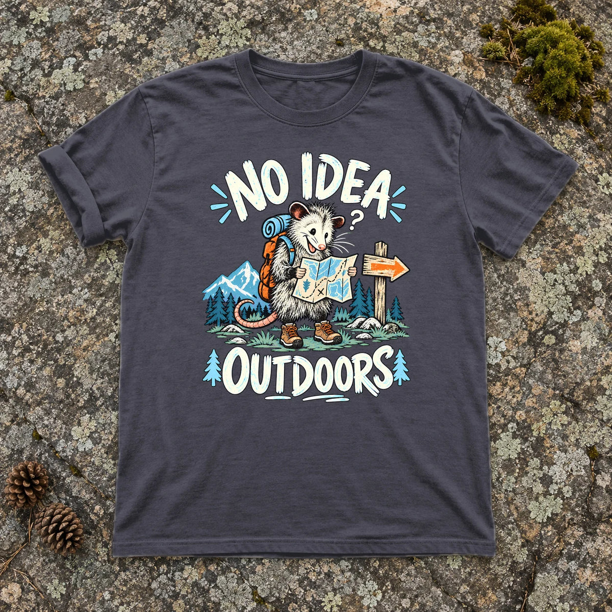 No Idea Outdoors Opossum Graphic Tee on Navy Premium Tee