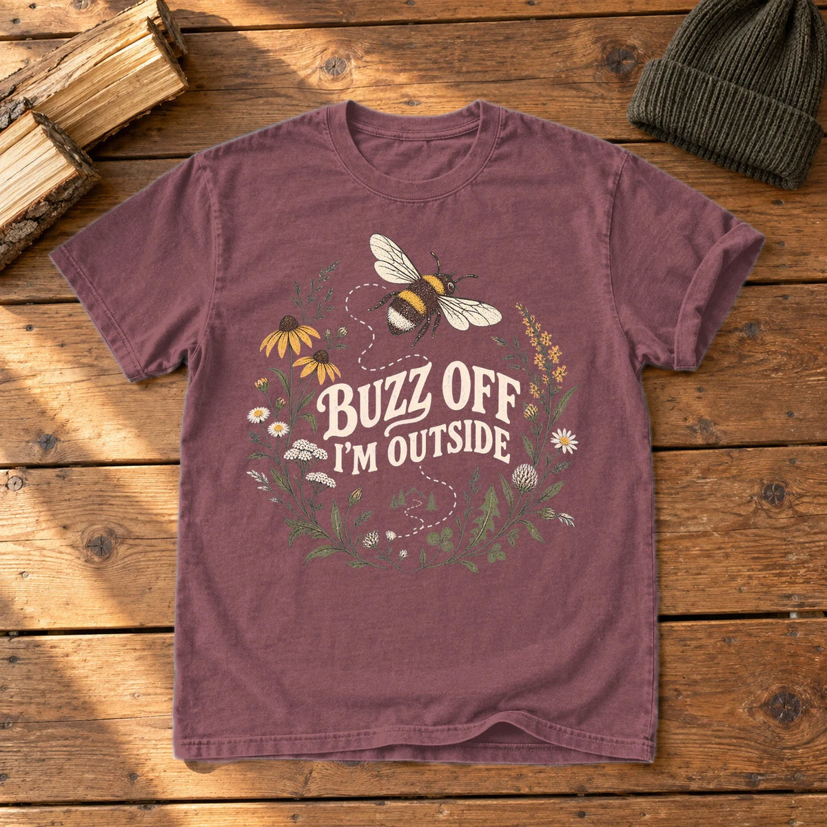 Buzz Off I'm Outside Botanical Graphic Tee on Brick Premium Tee
