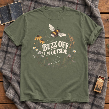 Buzz Off I'm Outside Botanical Graphic Tee on Moss Premium Tee