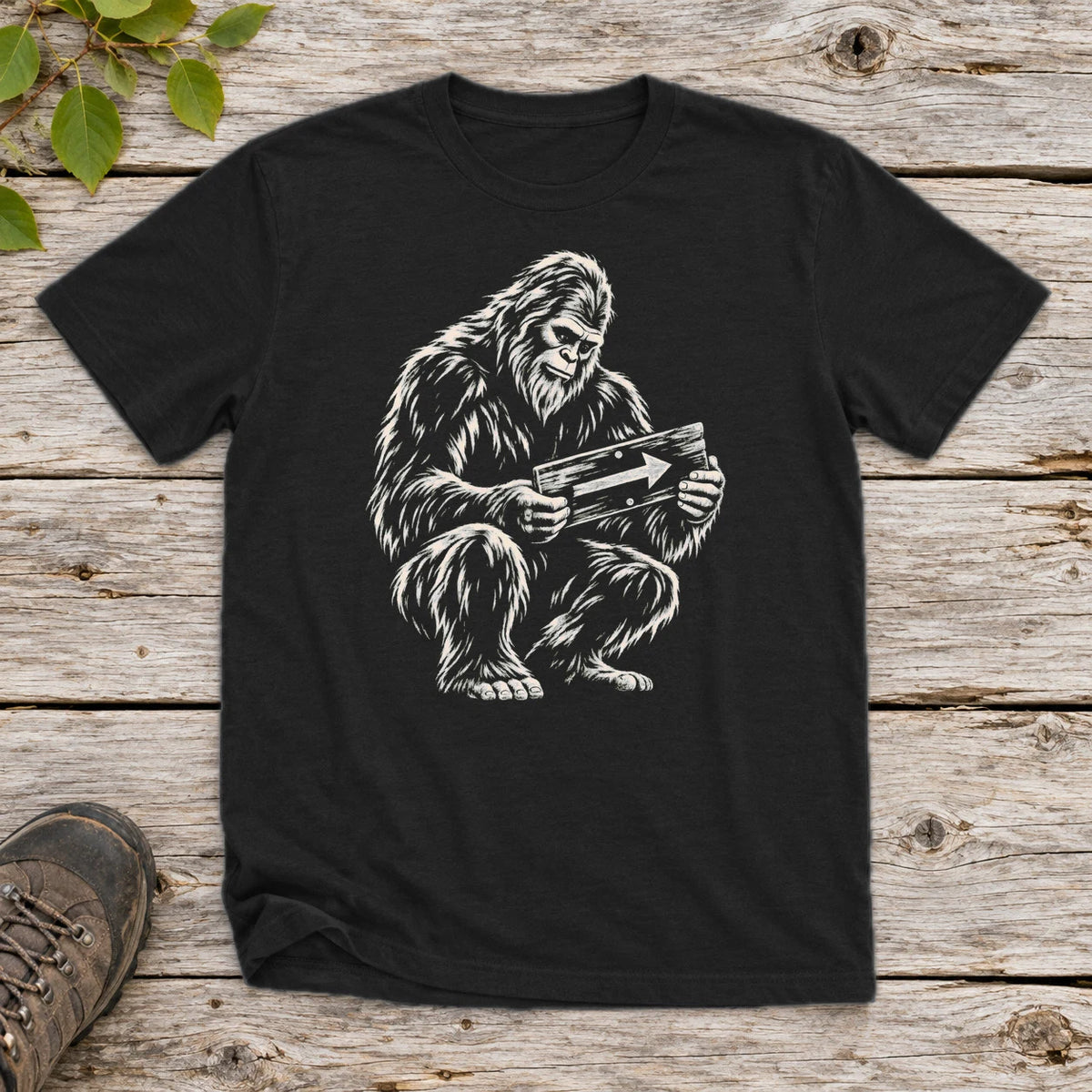 Sasquatch Trail Guide Graphic Tee on Black Everyday Soft Tee