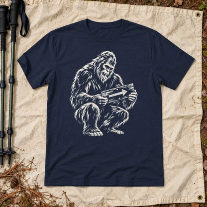Sasquatch Trail Guide Graphic Tee on Navy Everyday Soft Tee