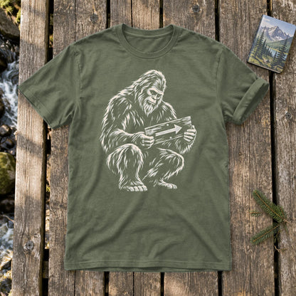 Sasquatch Trail Guide Graphic Tee on Military Green Everyday Soft Tee