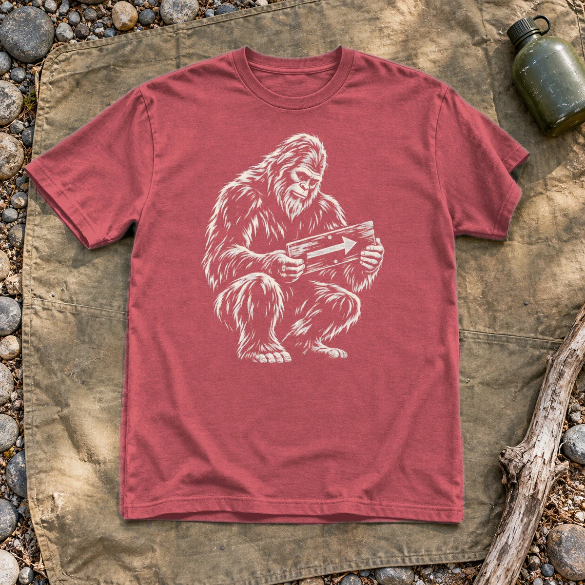 Sasquatch Trail Guide Graphic Tee on Heather Red Everyday Soft Tee