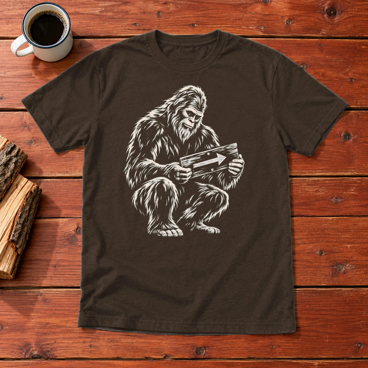 Sasquatch Trail Guide Graphic Tee on Dark Chocolate Everyday Soft Tee
