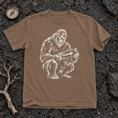 Sasquatch Trail Guide Graphic Tee on Espresso Premium Tee