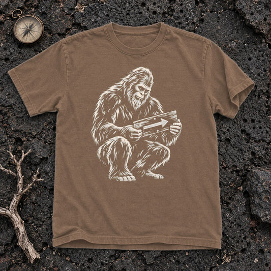 Sasquatch Trail Guide Graphic Tee on Espresso Premium Tee