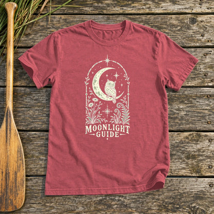Moonlight Guide Celestial Owl Graphic Tee on Heather Red Everyday Soft Tee