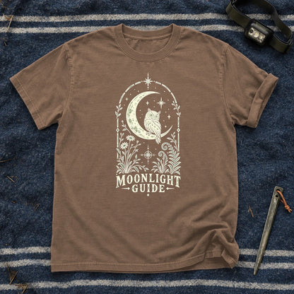 Moonlight Guide Celestial Owl Graphic Tee on Espresso Premium Tee