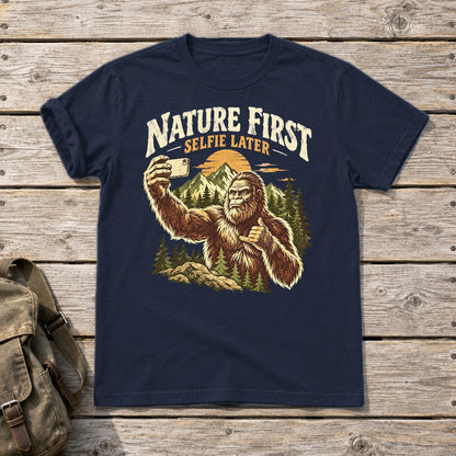 Nature First Bigfoot Graphic Tee on Navy Everyday Soft Tee
