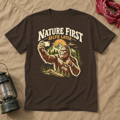 Nature First Bigfoot Graphic Tee on Dark Chocolate Everyday Soft Tee