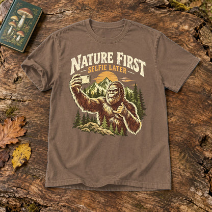 Nature First Bigfoot Graphic Tee on Espresso Premium Tee