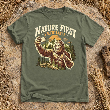 Nature First Bigfoot Graphic Tee on Moss Premium Tee