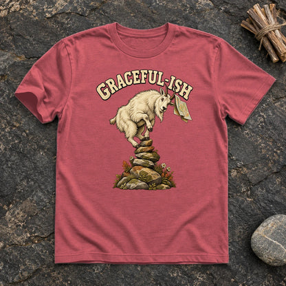 Graceful-ish Mountain Goat Graphic Tee on Heather Red Everyday Soft Tee