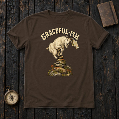 Graceful-ish Mountain Goat Graphic Tee on Dark Chocolate Everyday Soft Tee
