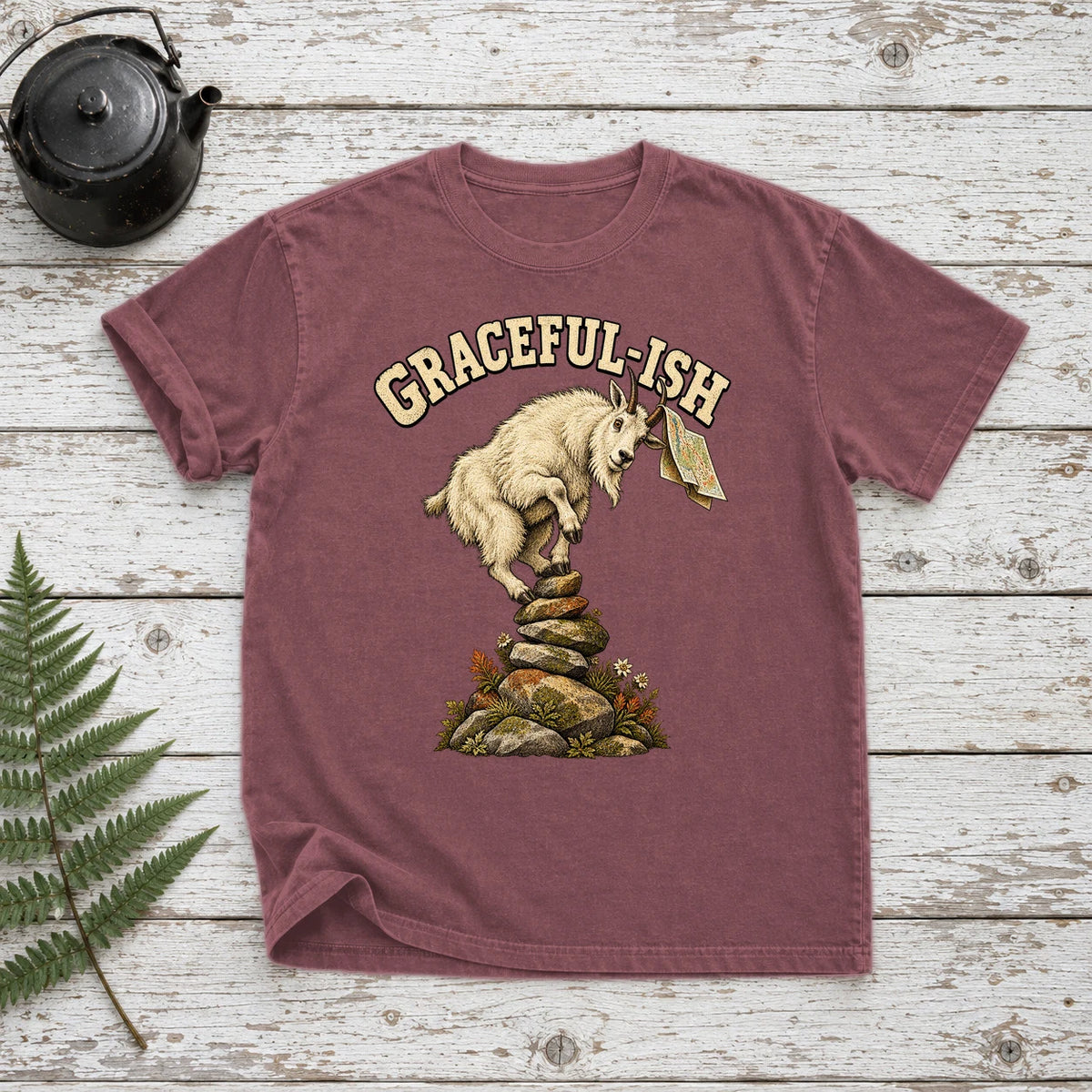 Graceful-ish Mountain Goat Graphic Tee on Brick Premium Tee