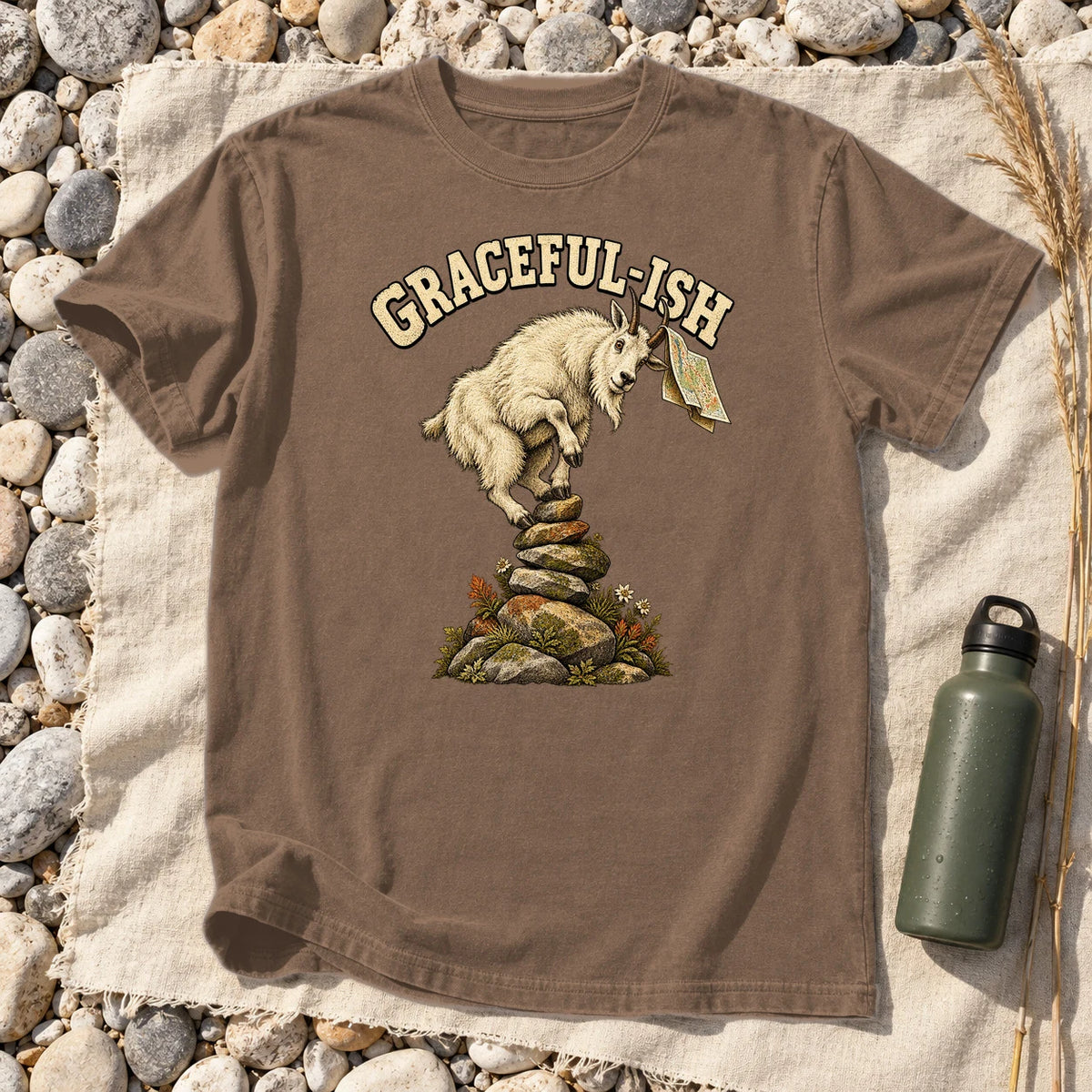 Graceful-ish Mountain Goat Graphic Tee on Espresso Premium Tee