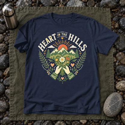 Heart in the Hills Retro Nature Graphic Tee on Navy Everyday Soft Tee