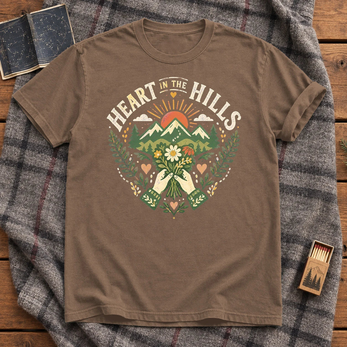 Heart in the Hills Retro Nature Graphic Tee on Espresso Premium Tee