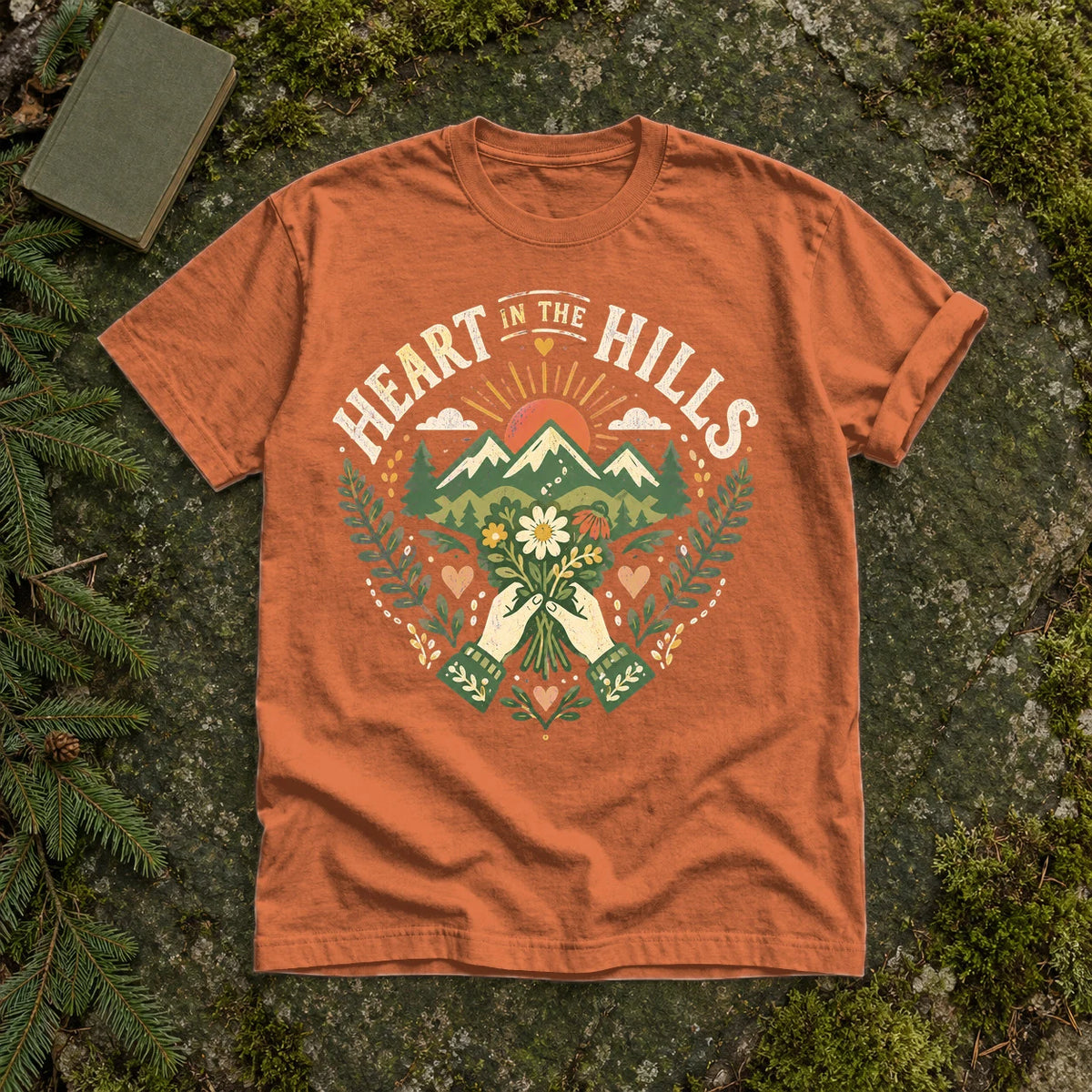 Heart in the Hills Retro Nature Graphic Tee on Yam Premium Tee