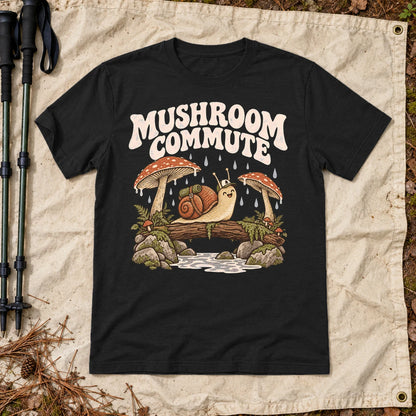 Mushroom Commute Graphic Tee on Black Everyday Soft Tee