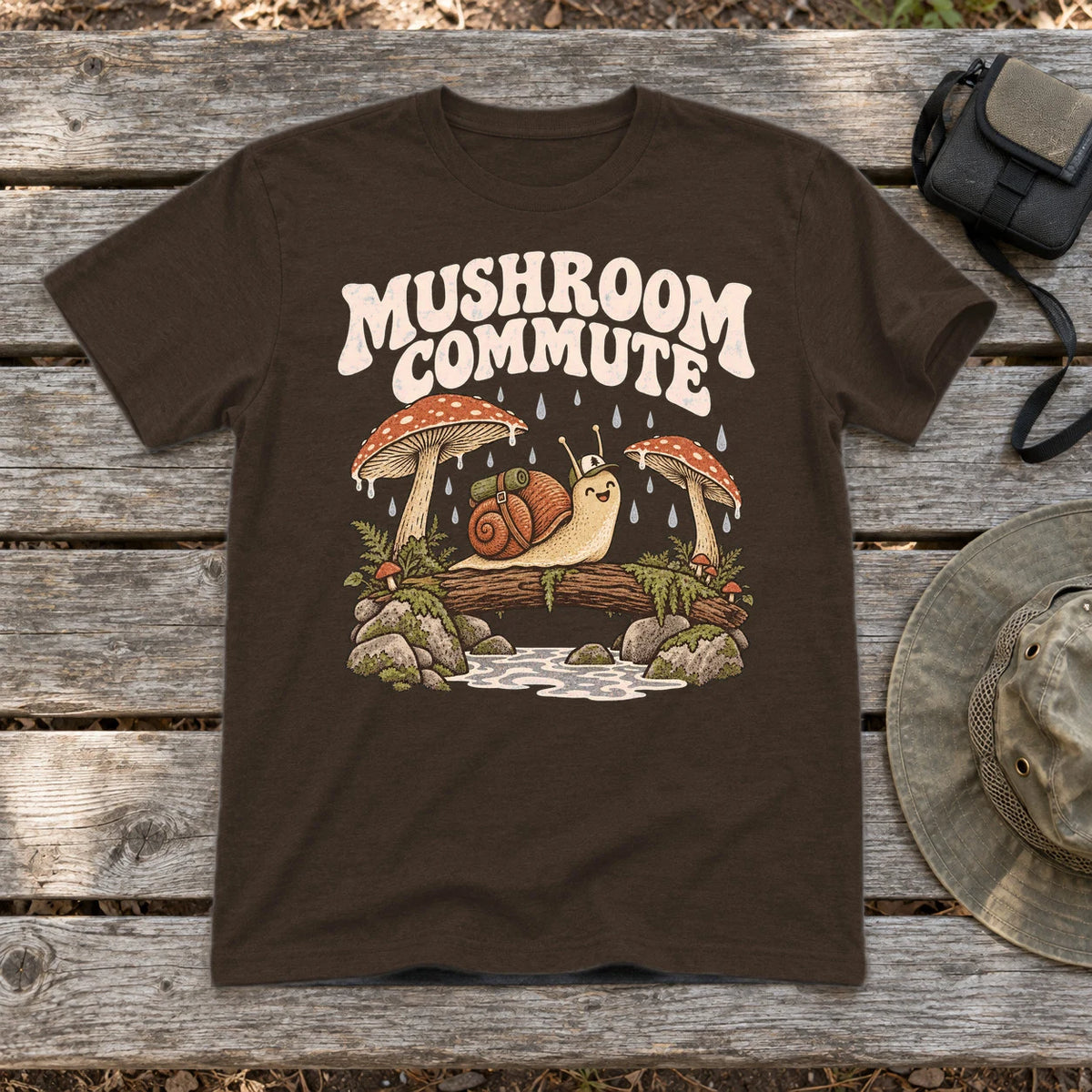 Mushroom Commute Graphic Tee on Dark Chocolate Everyday Soft Tee