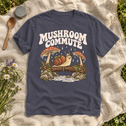 Mushroom Commute Graphic Tee on Navy Premium Tee