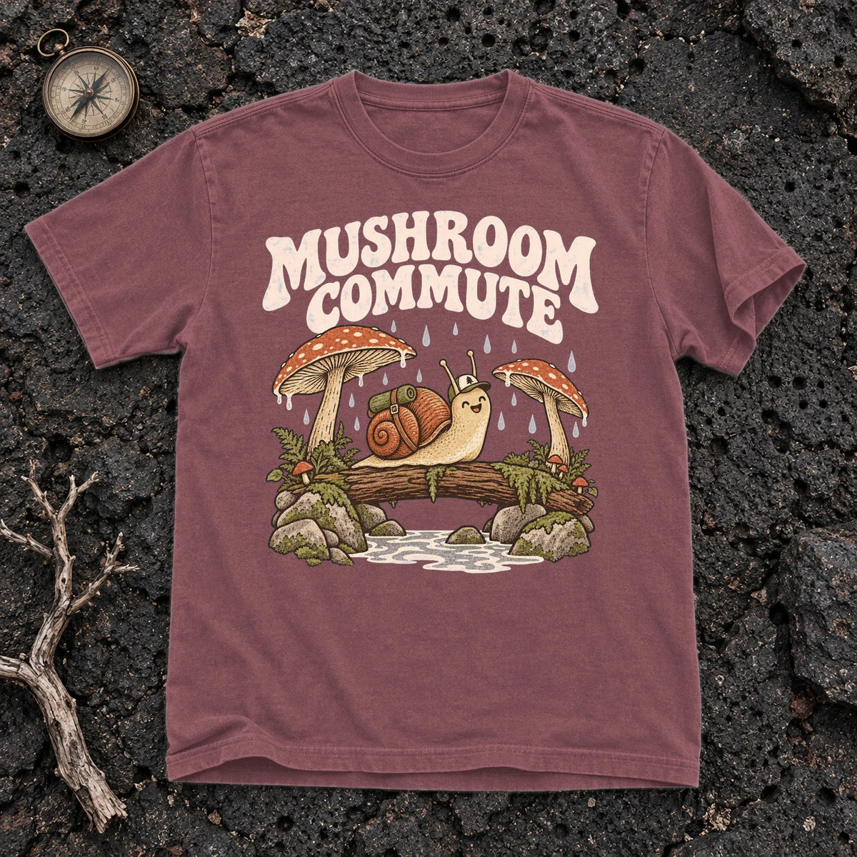 Mushroom Commute Graphic Tee on Brick Premium Tee