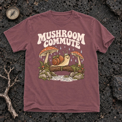 Mushroom Commute Graphic Tee on Brick Premium Tee