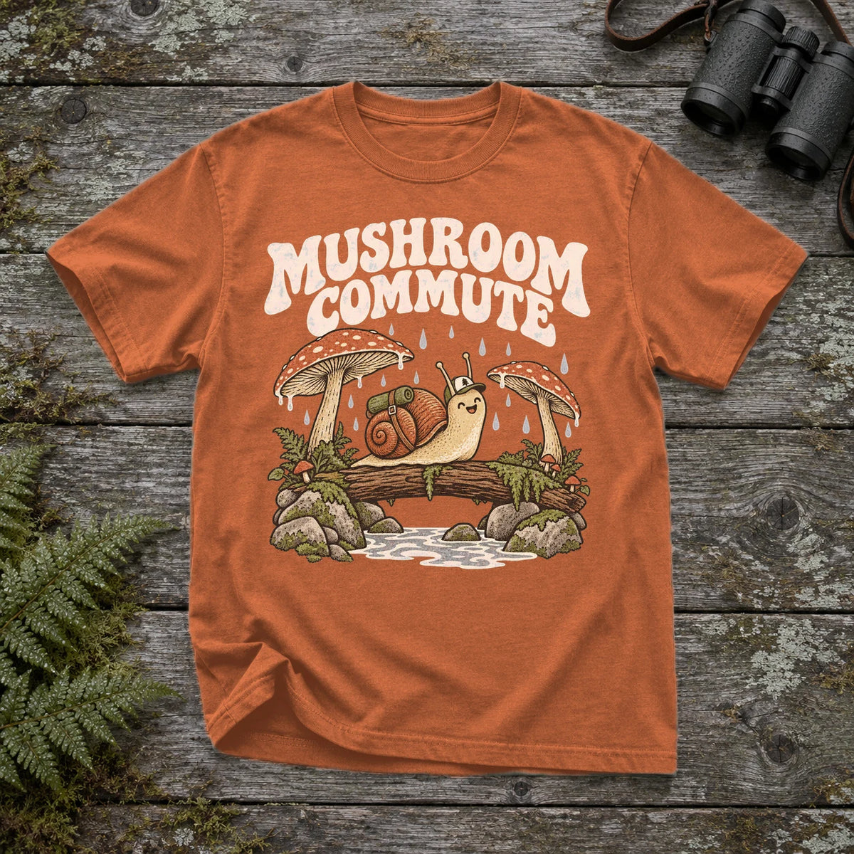 Mushroom Commute Graphic Tee on Yam Premium Tee