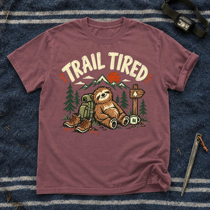 Trail Tired Sloth Hiking Graphic Tee on Brick Premium Tee