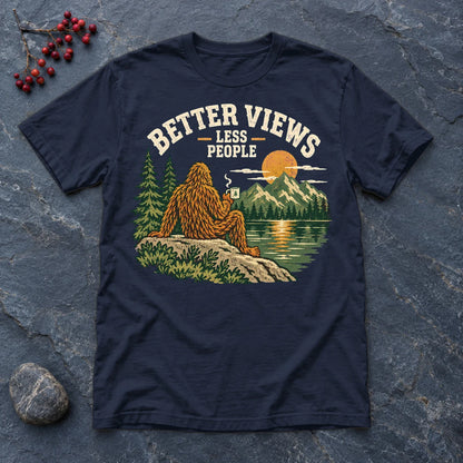 Better Views Less People Bigfoot Graphic Tee on Navy Everyday Soft Tee